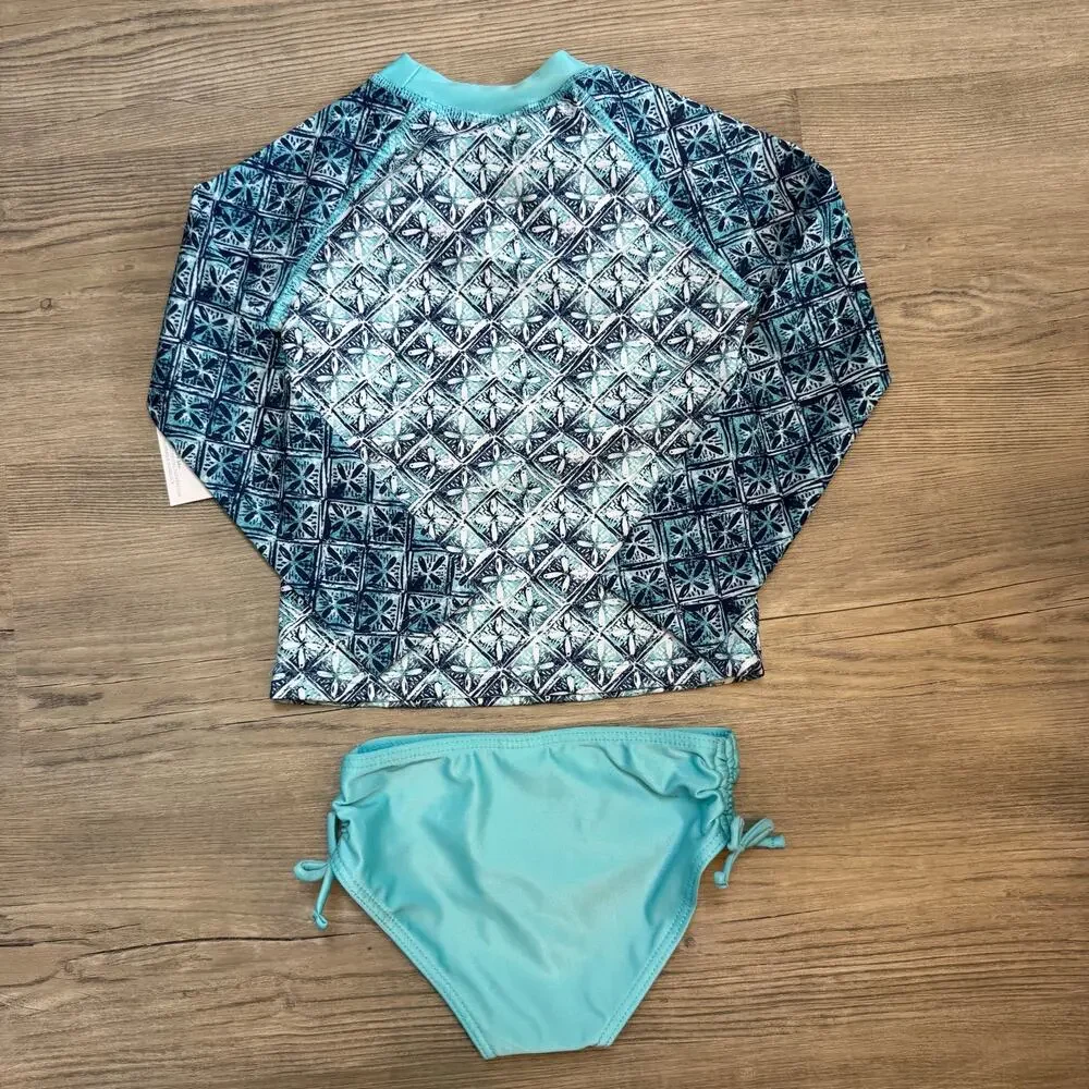 NWT Aqua Sol Swimsuit Girls 4 Long Sleeve 2 Piece UPF 50 Blue Spring Summer Bows